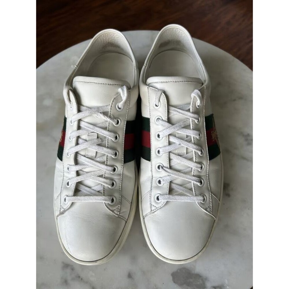 Gucci Ace Bee Embroidered Sneaker White Leather Web Stripe Mens Size 10 Sneakers
